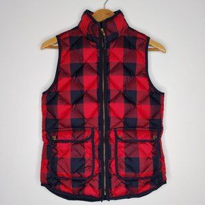 J Crew Excursion Quilted Puffer Vest Red Blue Buffalo Plaid Women's XS B0255